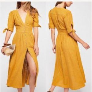 Free People Yellow Love Of My Life Midi Dress, size S